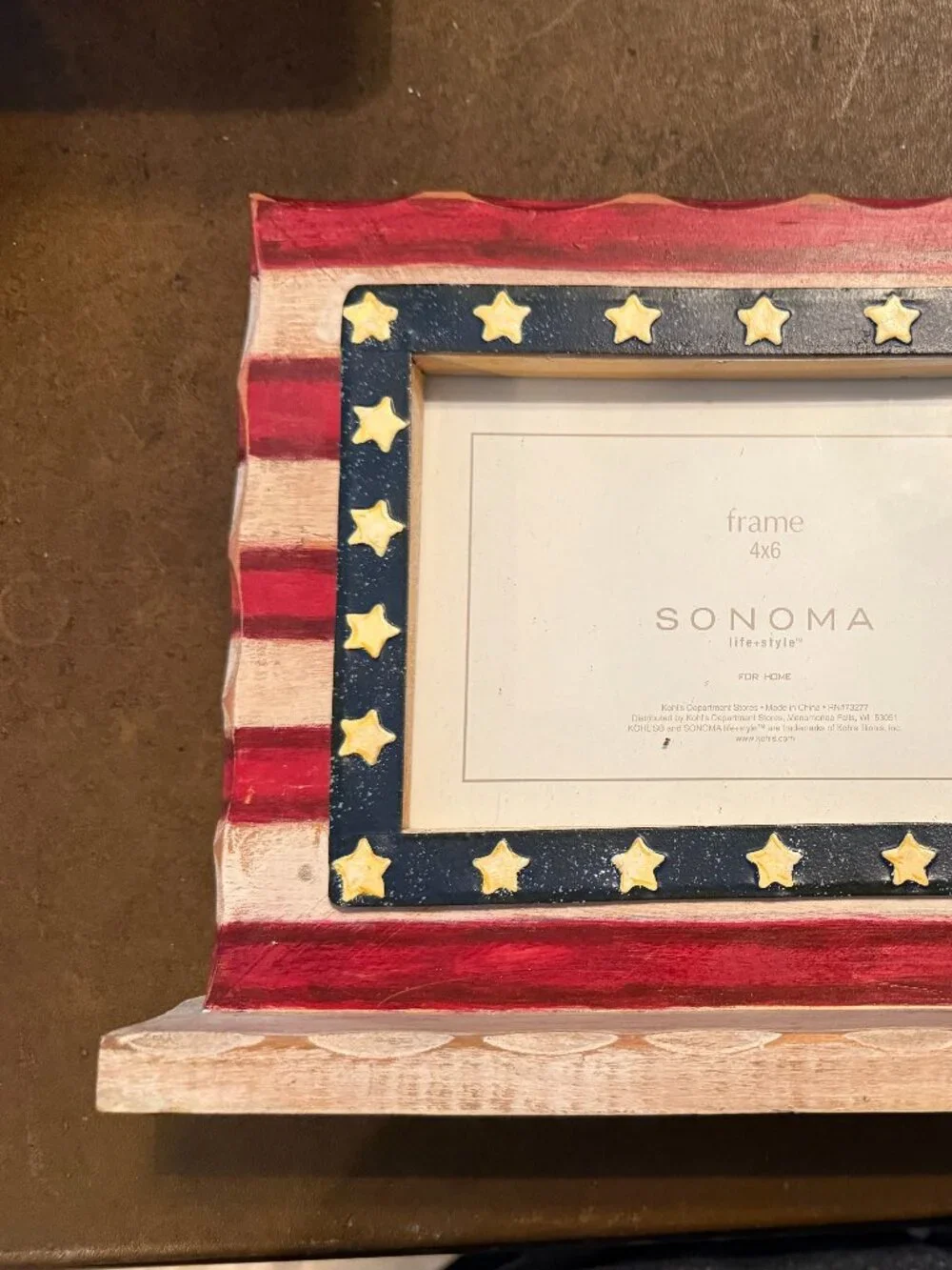 Sonoma American Flag Frame Distressed Primitive Star Holds 4
